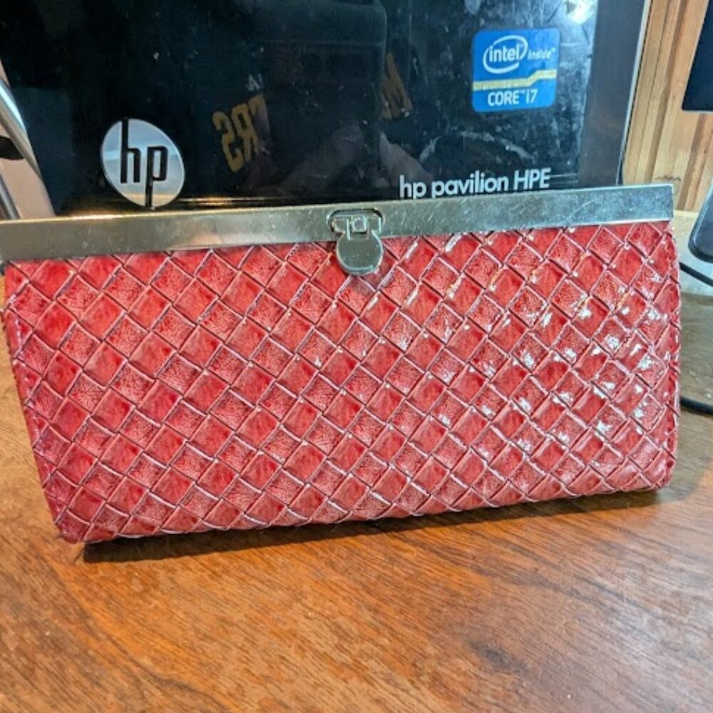 Red Woven Leather Style Clutch